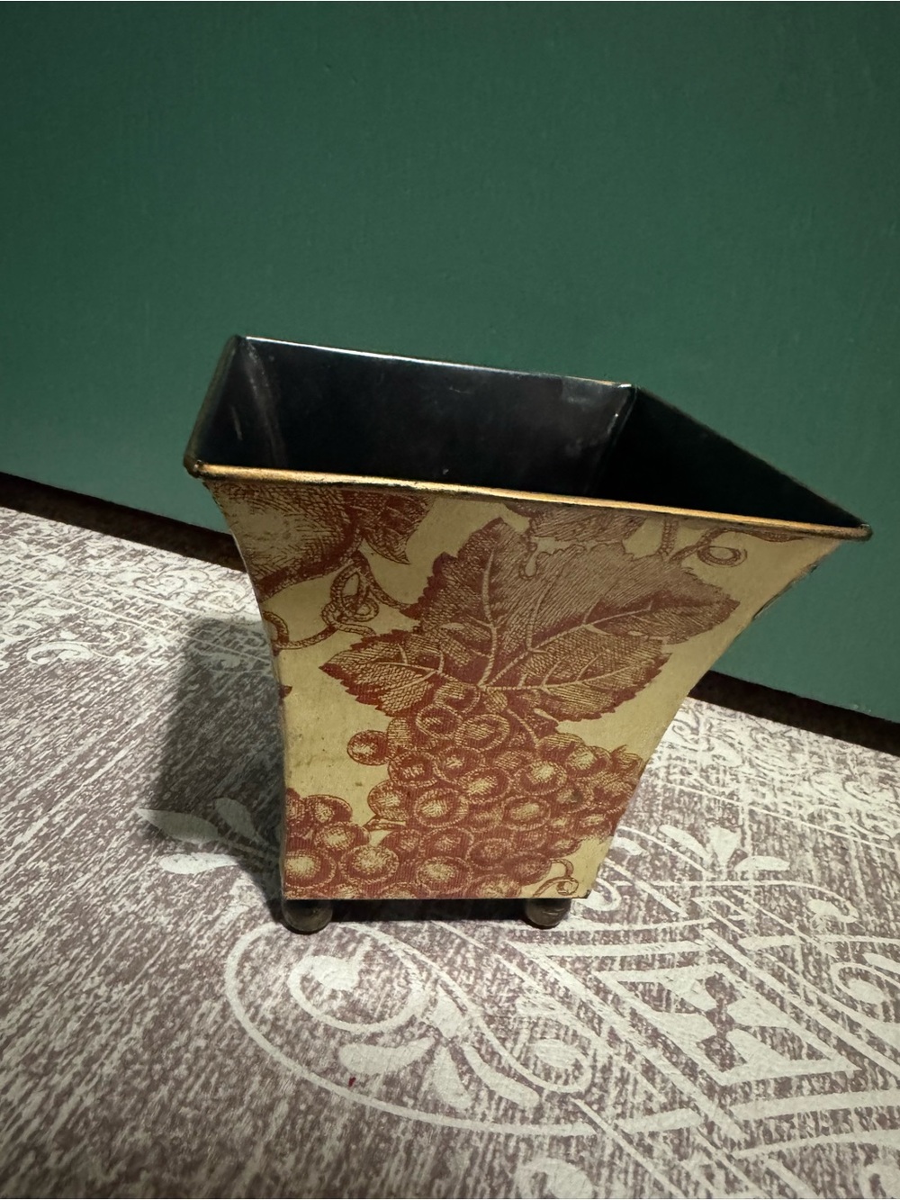 Decorative Grape Motif Square Planter - Black/Bronze, antique white and Burgundy